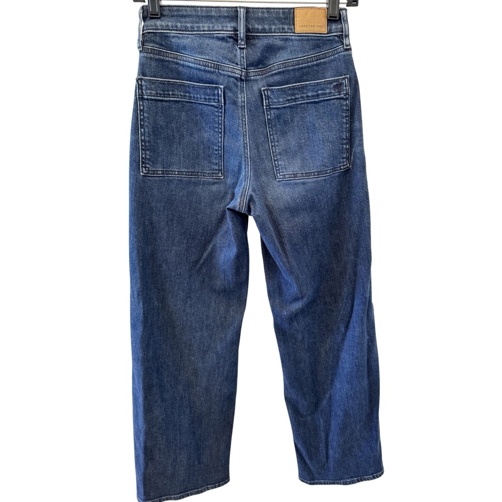 American Eagle Super High Rise Baggy Wide Leg Jeans 00 Short Dark Wash - Picture 2 of 6